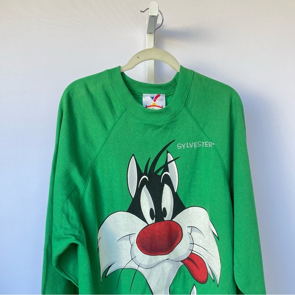 Vintage ARTEX Sylvester Looney Tunes Crewneck Sweatshirt Green Size 2XL - Picture 10 of 10